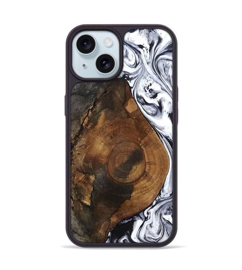 iPhone 15 Wood Phone Case - Lucile (Black & White, 797111)
