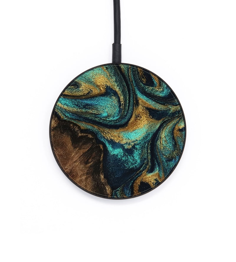 Circle Wood Wireless Charger - Curley (Teal & Gold, 797316)