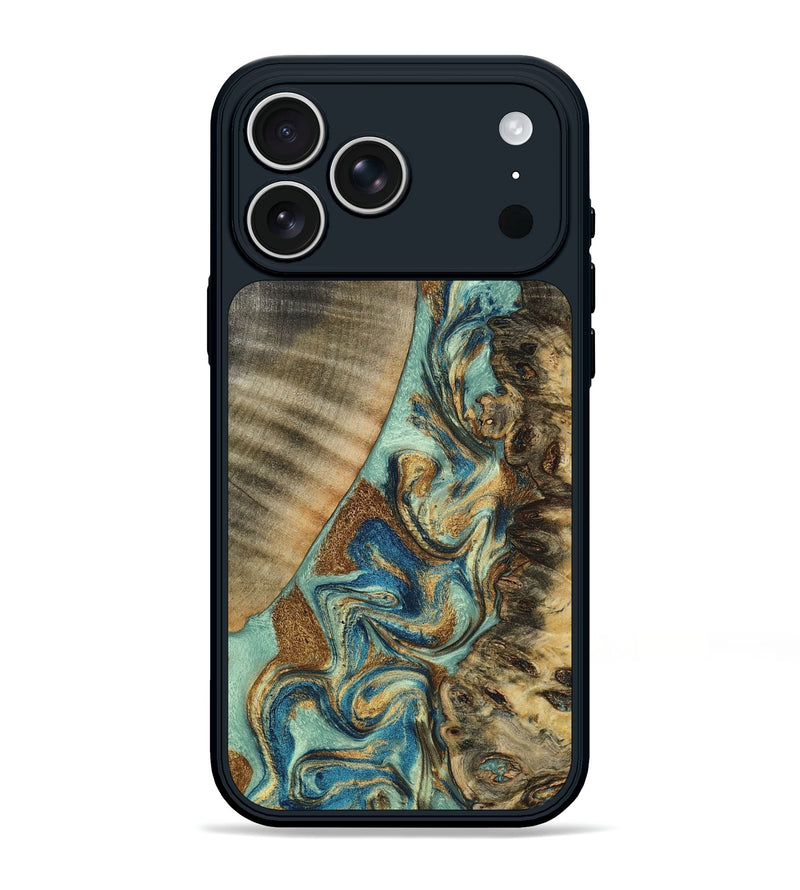 iPhone 17 Pro Max Wood Phone Case - Pattie (Teal & Gold, 797317)