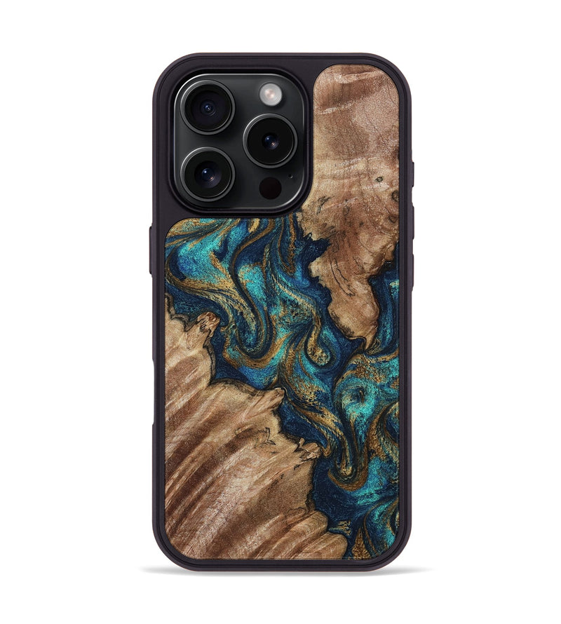 iPhone 16 Pro Wood Phone Case - Grayson (Teal & Gold, 797319)