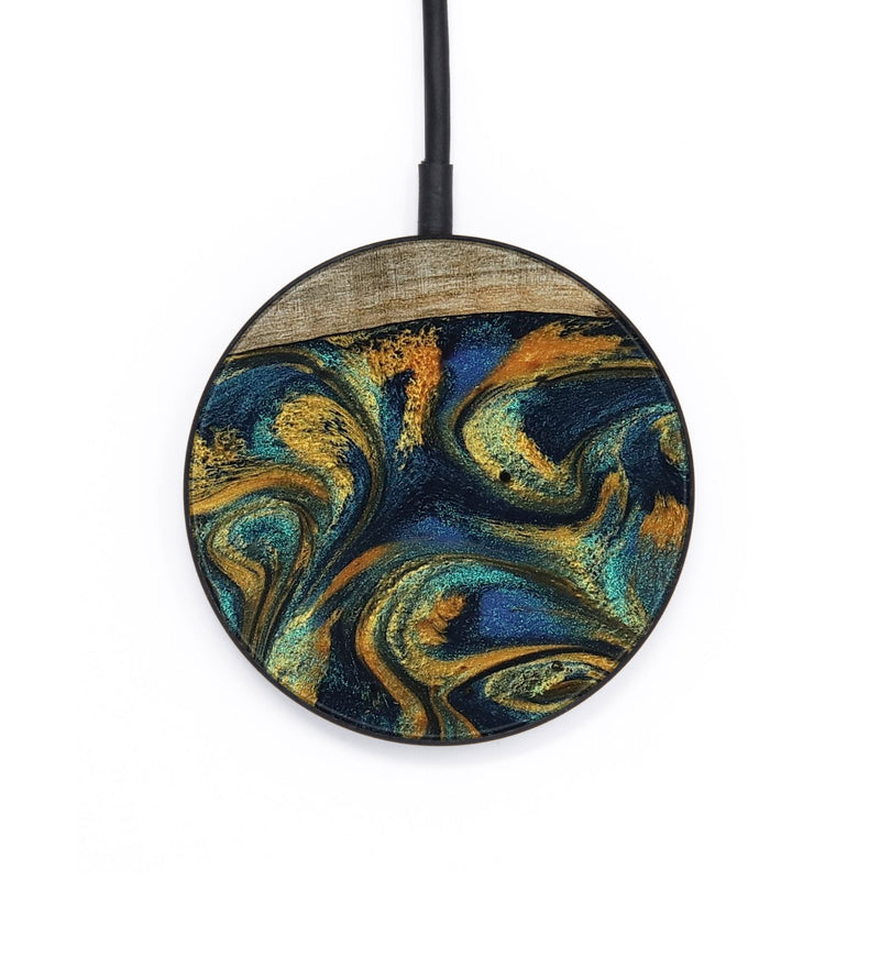 Circle Wood Wireless Charger - Sim (Teal & Gold, 797320)