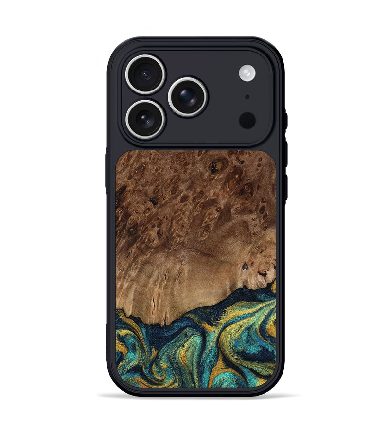 iPhone 17 Pro Wood Phone Case - Wm (Teal & Gold, 797323)