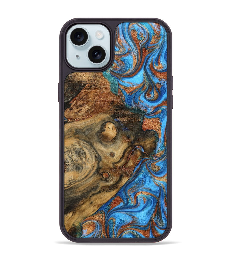 iPhone 15 Plus Wood Phone Case - Allene (Teal & Gold, 797327)