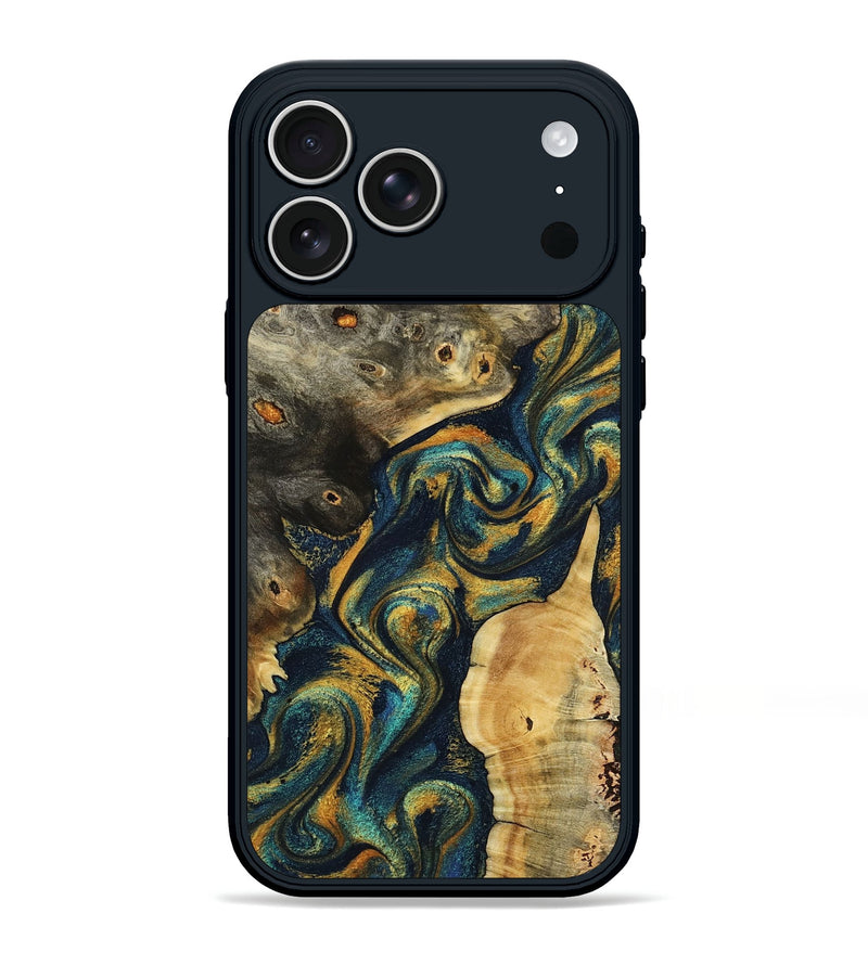 iPhone 17 Pro Max Wood Phone Case - Palmer (Teal & Gold, 797452)