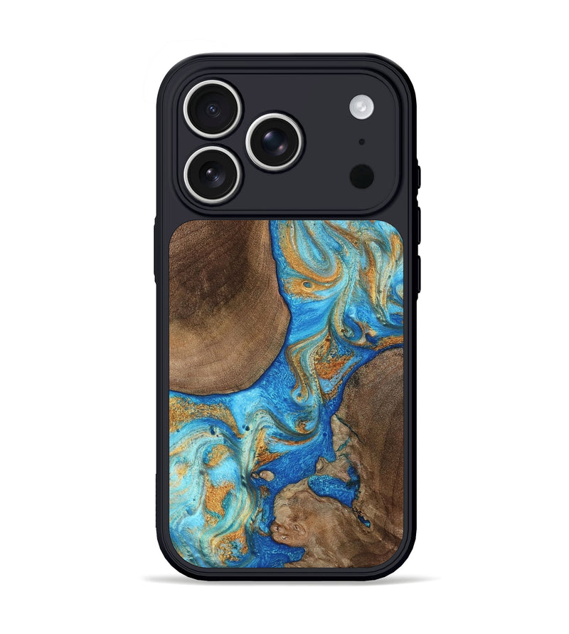 iPhone 17 Pro Wood Phone Case - Ora (Teal & Gold, 797453)