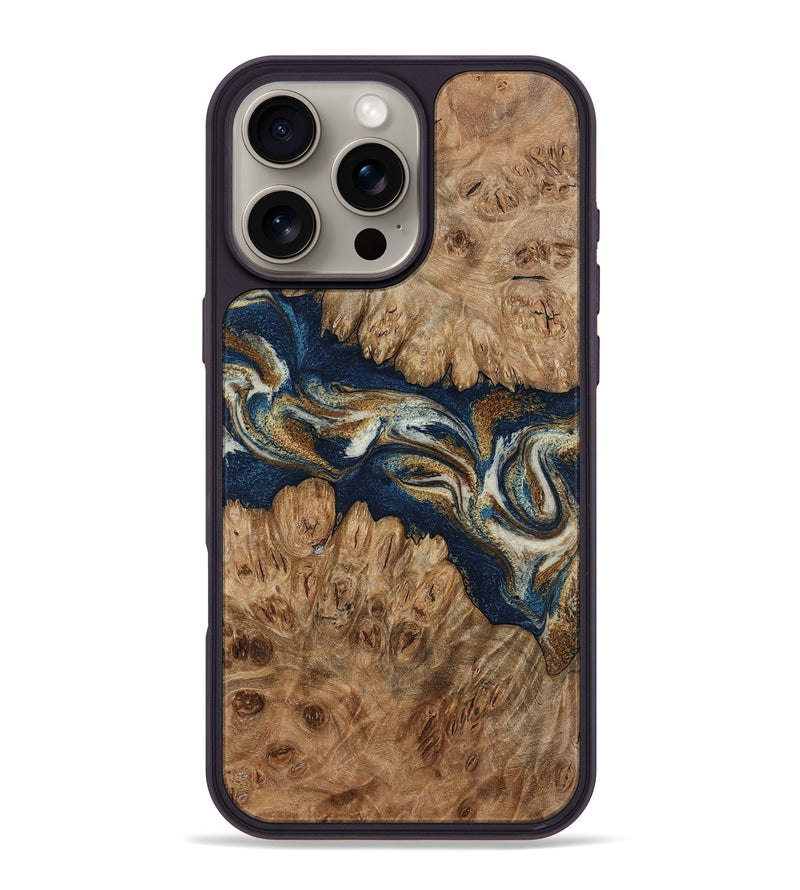 iPhone 16 Pro Max Wood Phone Case - Mikala (Teal & Gold, 797456)