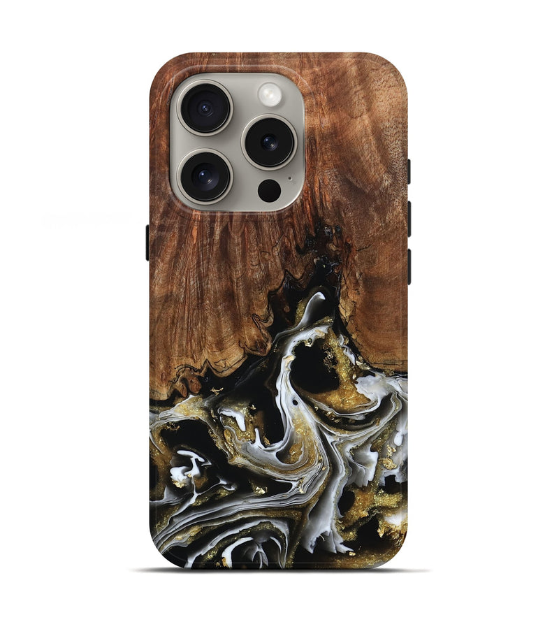 iPhone 16 Pro Wood Live Edge Phone Case - Loni (Black & White, 797468)