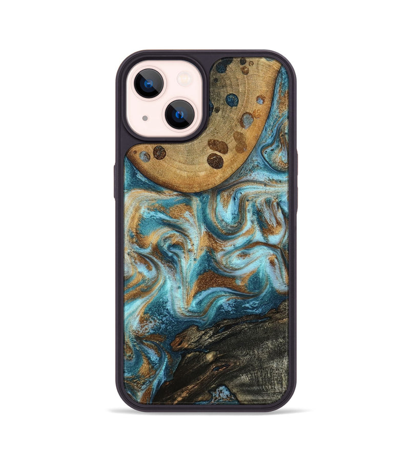 iPhone 14 Wood Phone Case - Furman (Teal & Gold, 797784)