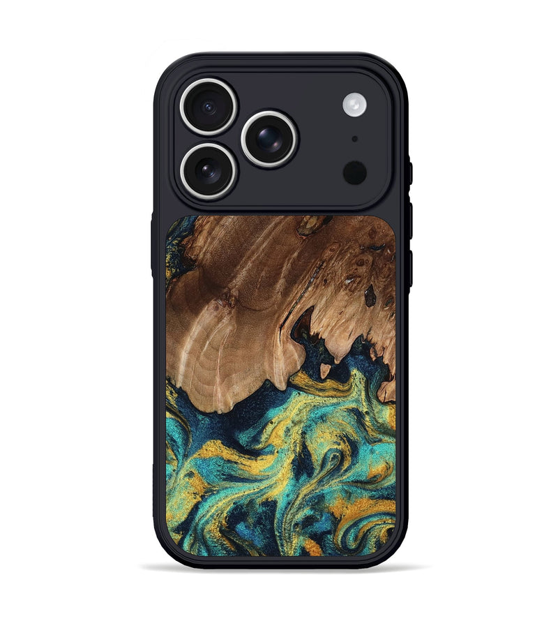 iPhone 17 Pro Wood Phone Case - Jocelyn (Teal & Gold, 797786)