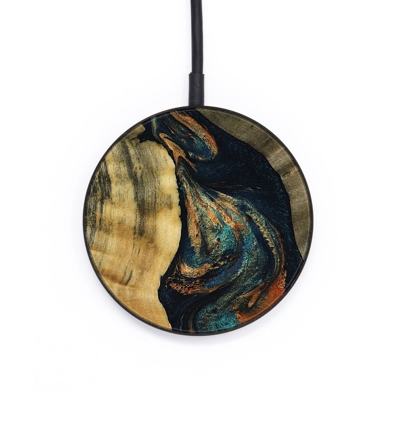 Circle Wood Wireless Charger - Erika (Teal & Gold, 797790)