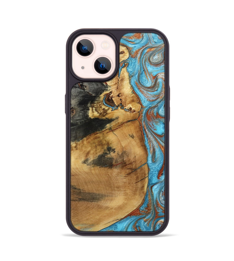 iPhone 14 Wood Phone Case - Jamar (Teal & Gold, 797820)