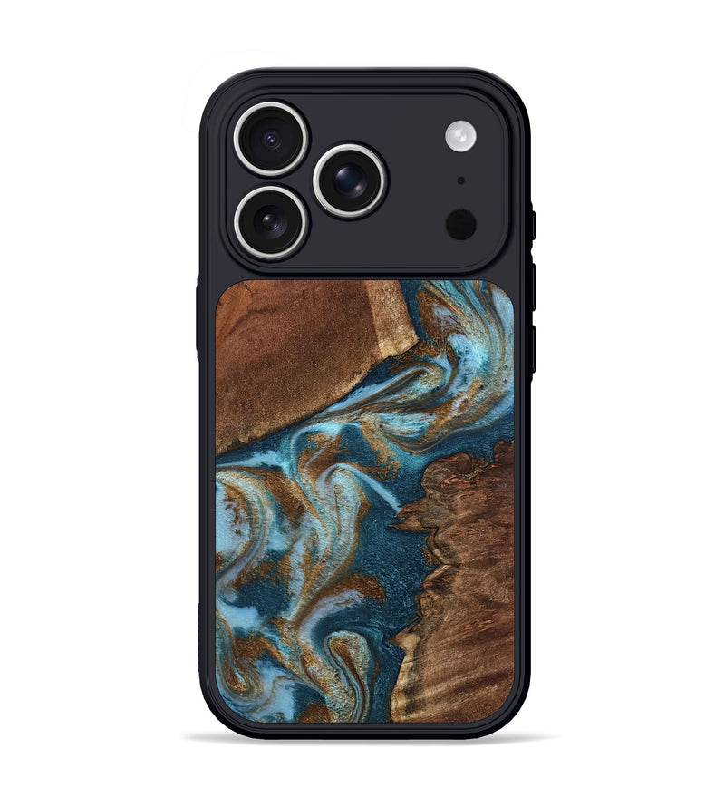 iPhone 17 Pro Wood Phone Case - Charli (Teal & Gold, 798167)