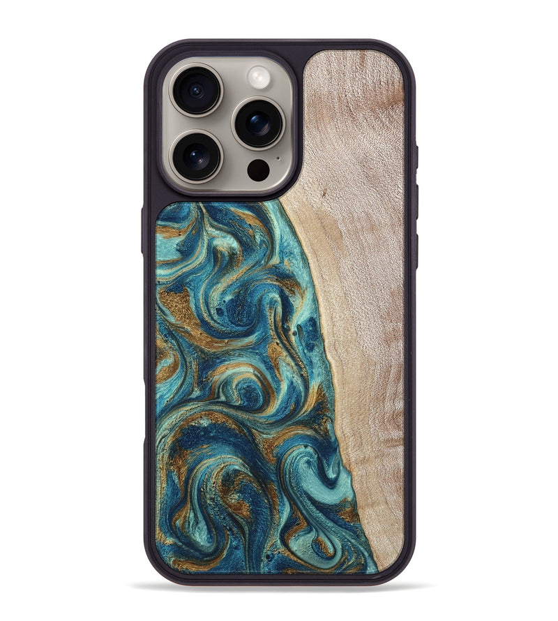 iPhone 16 Pro Max Wood Phone Case - Kacey (Teal & Gold, 798169)