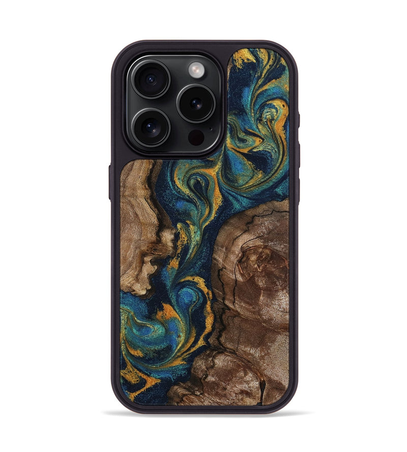 iPhone 15 Pro Wood Phone Case - Wendell (Teal & Gold, 798187)