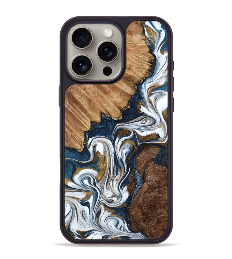 iPhone 16 Pro Max Wood Phone Case - Lynsey (Teal & Gold, 798190)