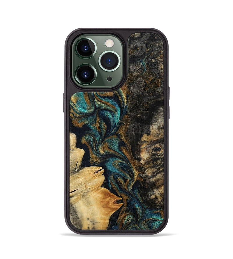 iPhone 13 Pro Wood Phone Case - Tonia (Teal & Gold, 798193)