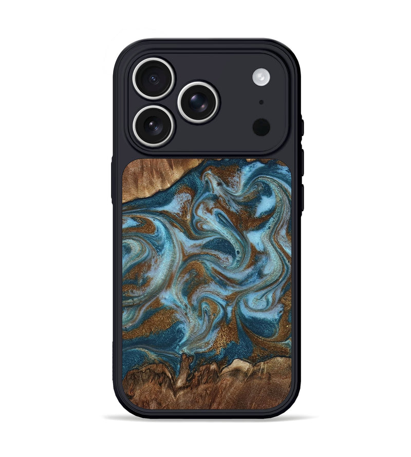 iPhone 17 Pro Wood Phone Case - Jan (Teal & Gold, 798197)