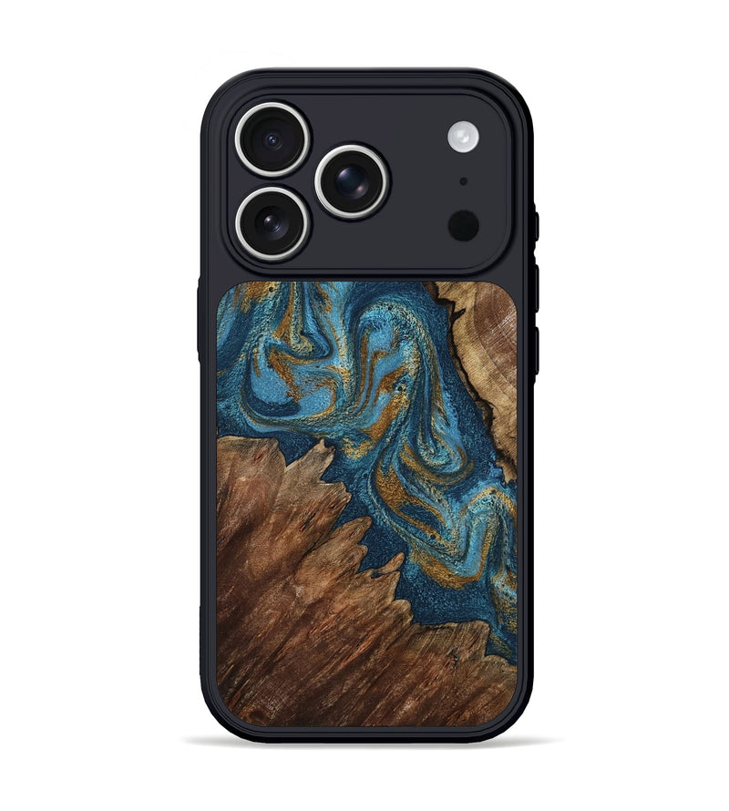 iPhone 17 Pro Wood Phone Case - Yahya (Teal & Gold, 798198)