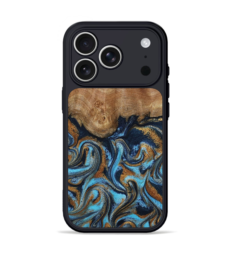 iPhone 17 Pro Wood Phone Case - Susana (Teal & Gold, 798204)