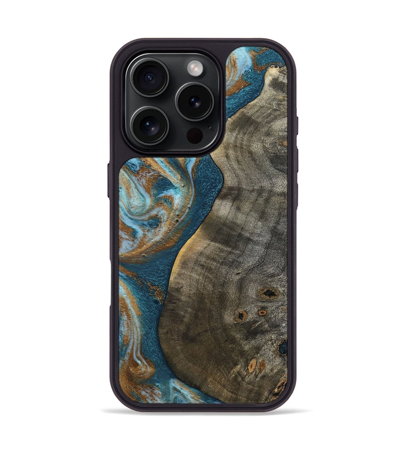 iPhone 16 Pro Wood Phone Case - Leota (Teal & Gold, 798205)