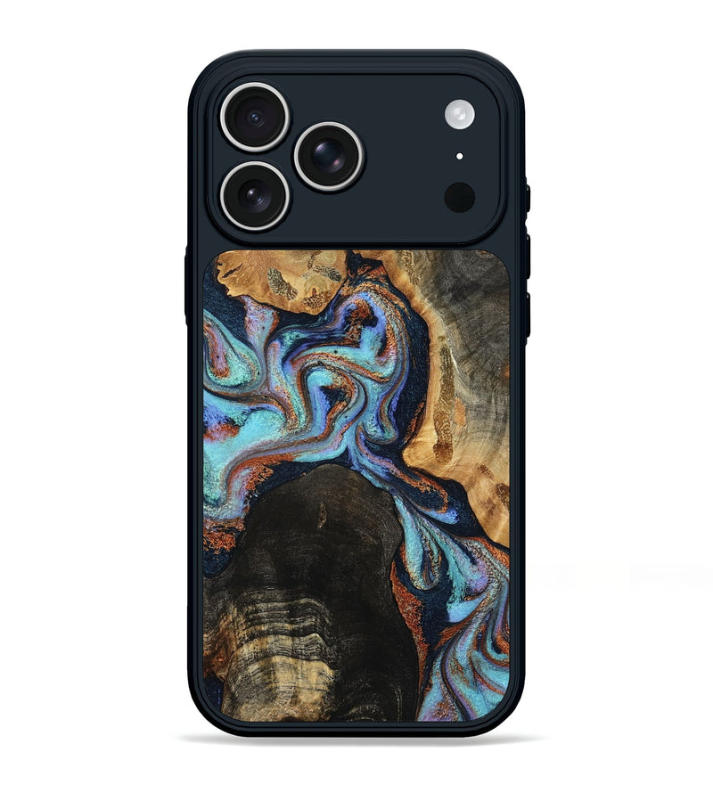 iPhone 17 Pro Max Wood Phone Case - Tracie (Teal & Gold, 798339)