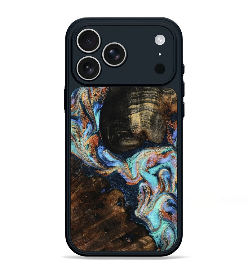 iPhone 17 Pro Max Wood Phone Case - Cary (Teal & Gold, 798341)