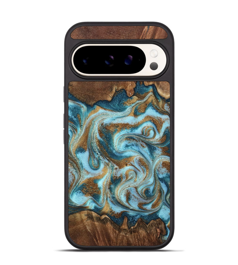 Pixel 9 Wood Phone Case - Cruz (Teal & Gold, 798343)