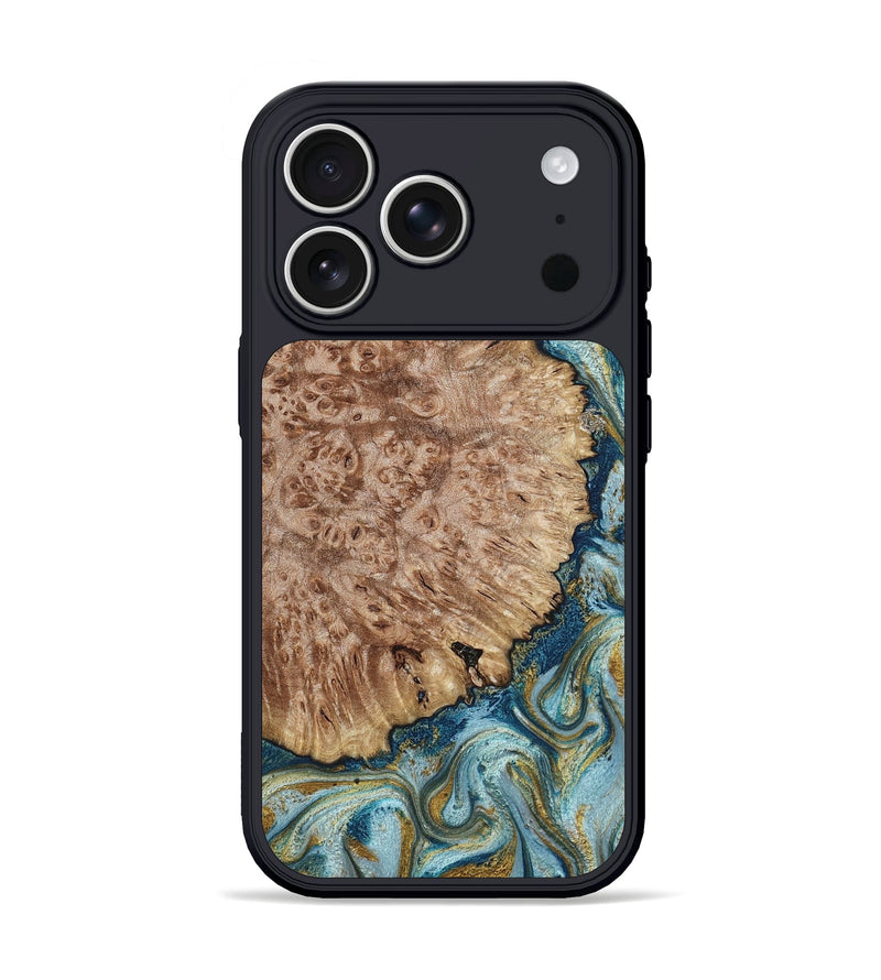 iPhone 17 Pro Wood Phone Case - Jayden (Teal & Gold, 798349)