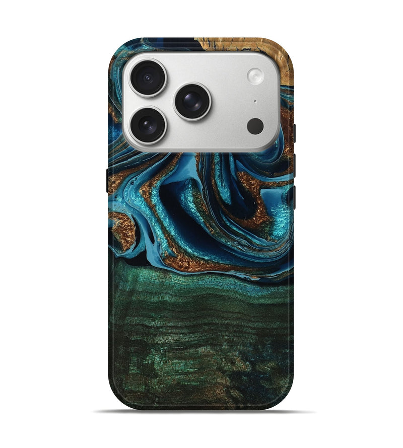iPhone 17 Pro Wood Live Edge Phone Case - Bryson (Teal & Gold, 798362)