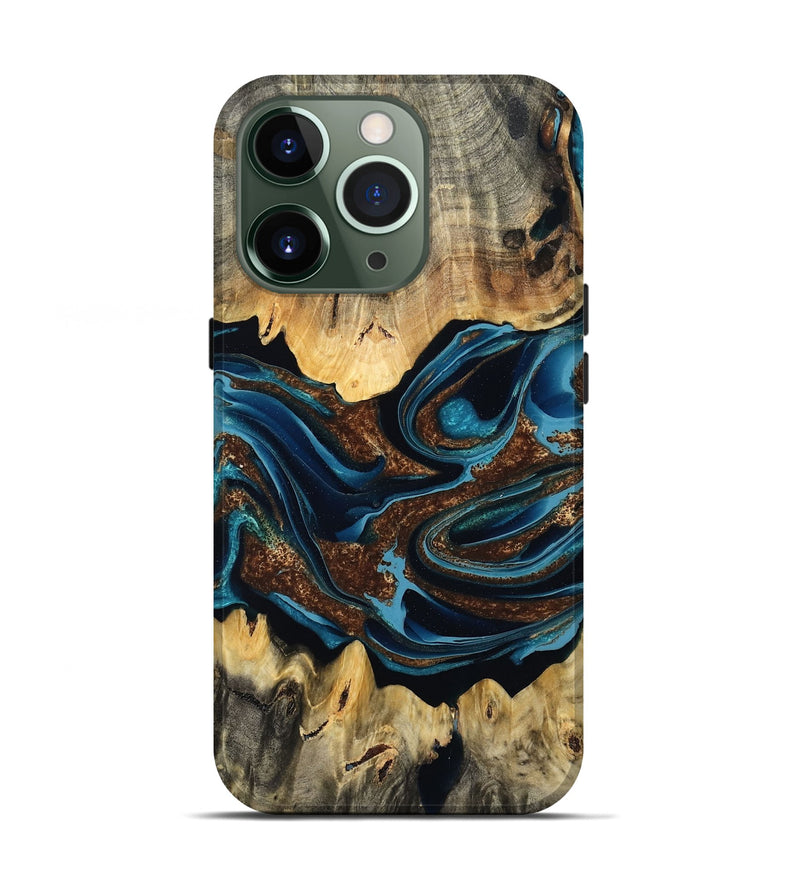 iPhone 13 Pro Wood Live Edge Phone Case - Meadow (Teal & Gold, 798366)