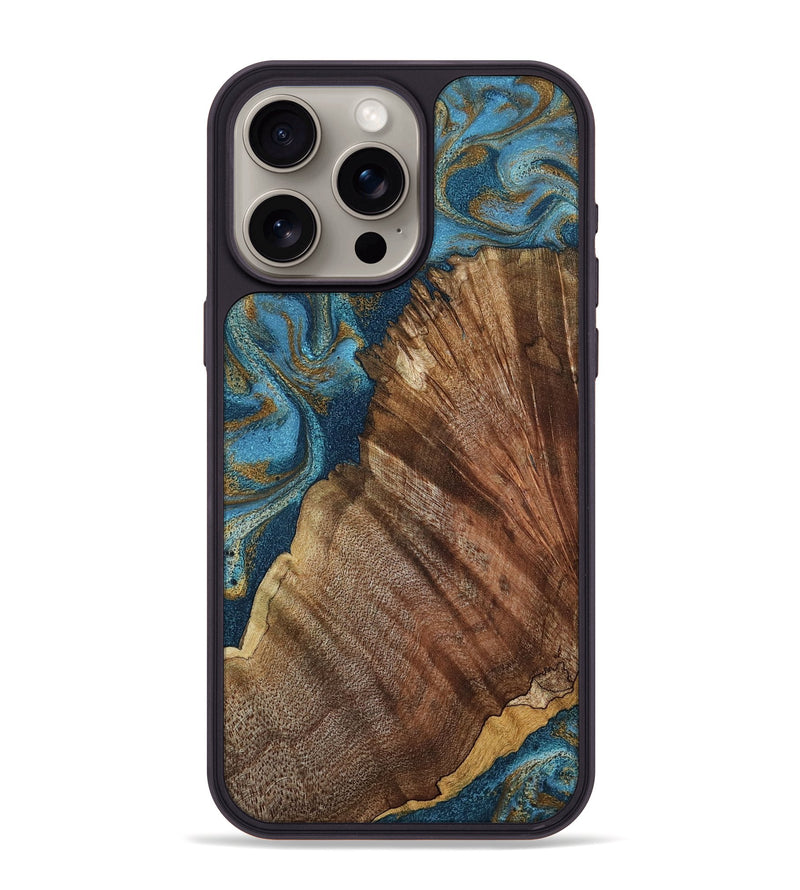 iPhone 15 Pro Max Wood Phone Case - Keira (Teal & Gold, 798648)