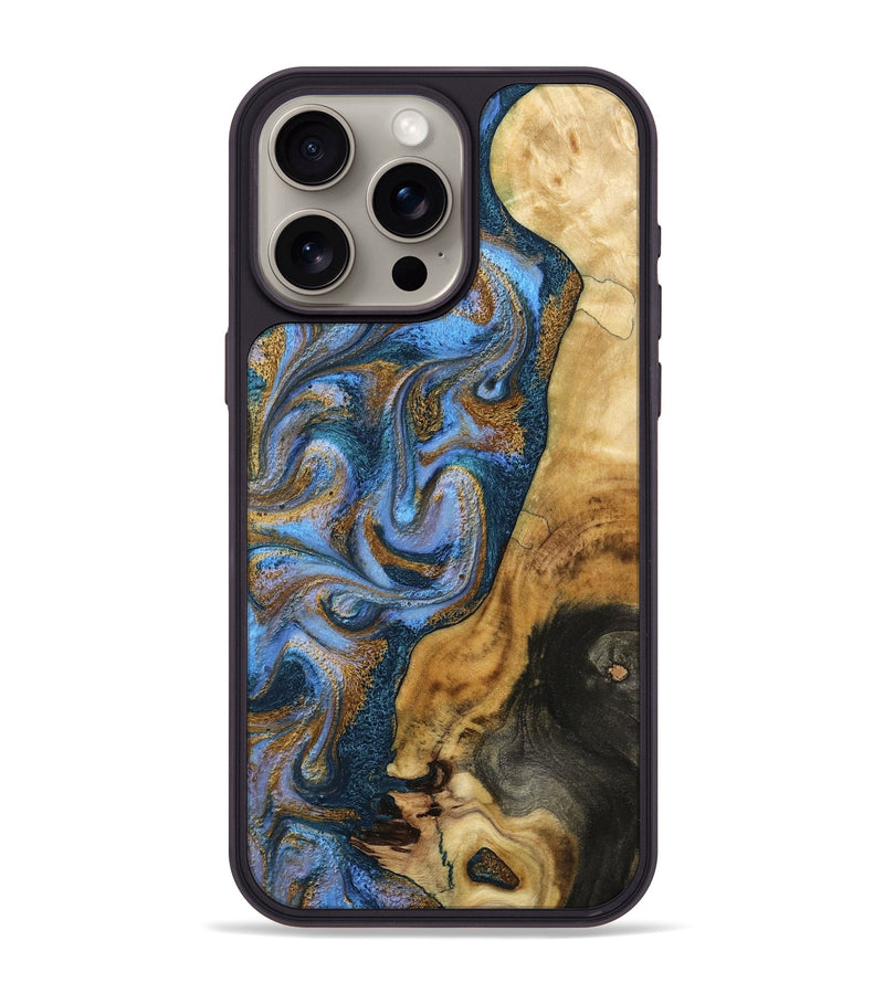 iPhone 15 Pro Max Wood Phone Case - Calum (Teal & Gold, 798649)
