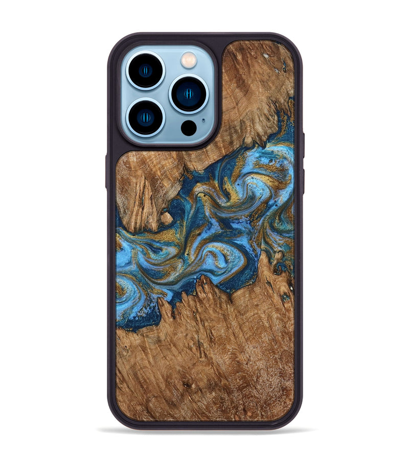 iPhone 14 Pro Max Wood Phone Case - Zachery (Teal & Gold, 798661)
