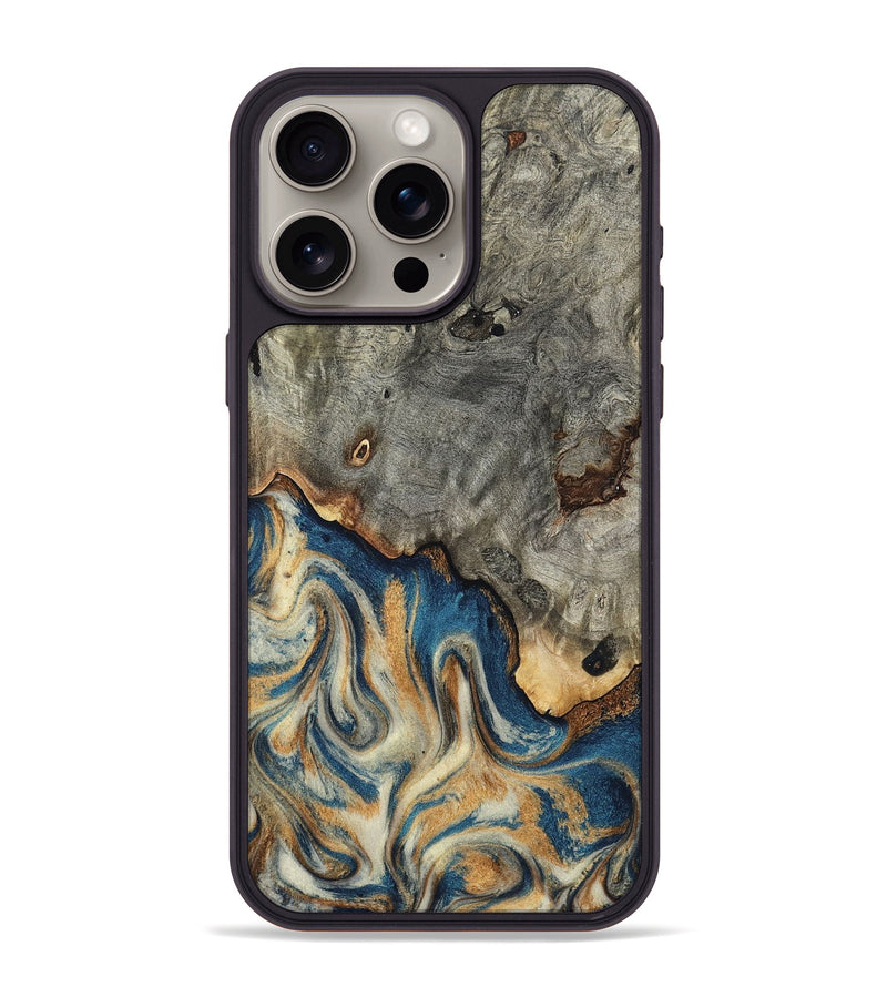 iPhone 15 Pro Max Wood Phone Case - Maudie (Teal & Gold, 798663)