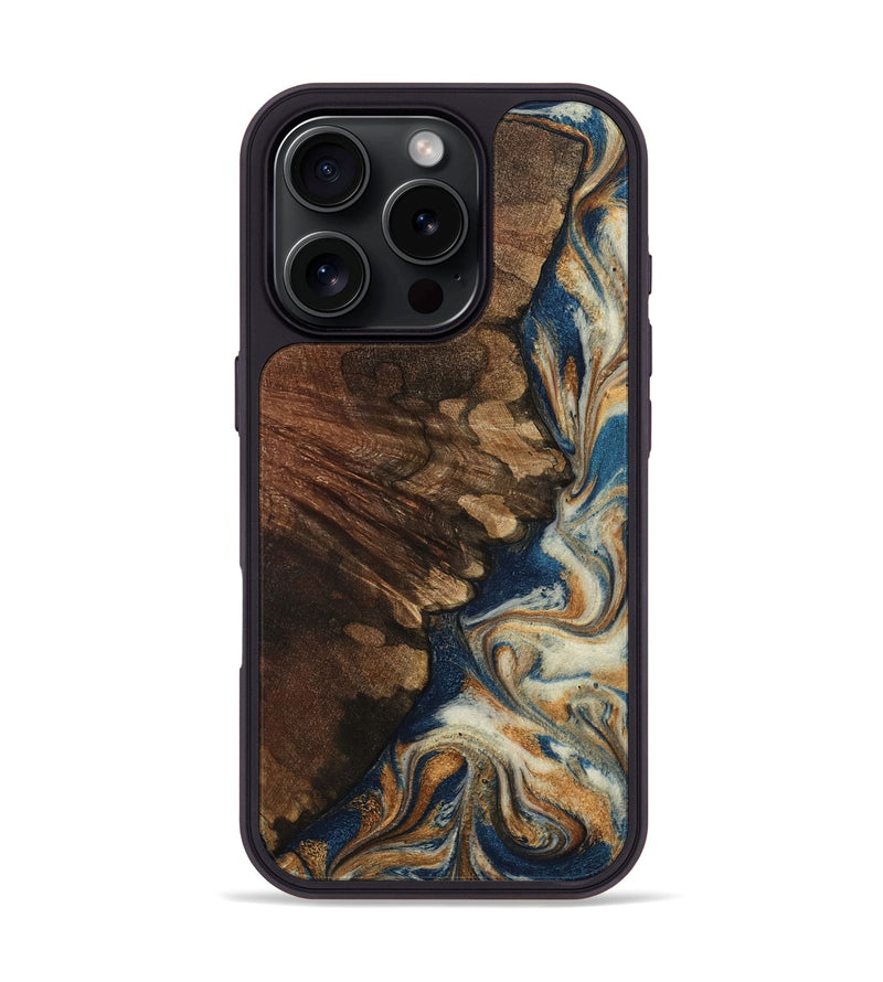 iPhone 16 Pro Wood Phone Case - Arnold (Teal & Gold, 798666)