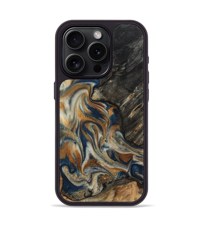 iPhone 15 Pro Wood Phone Case - Mitch (Teal & Gold, 798669)