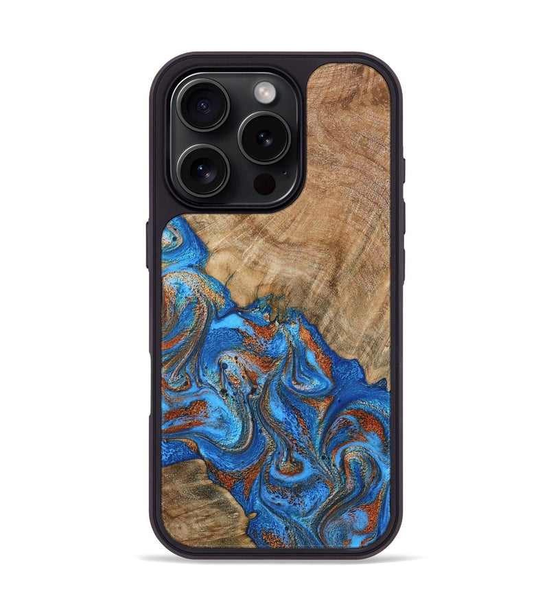 iPhone 16 Pro Wood Phone Case - Cristin (Teal & Gold, 798670)