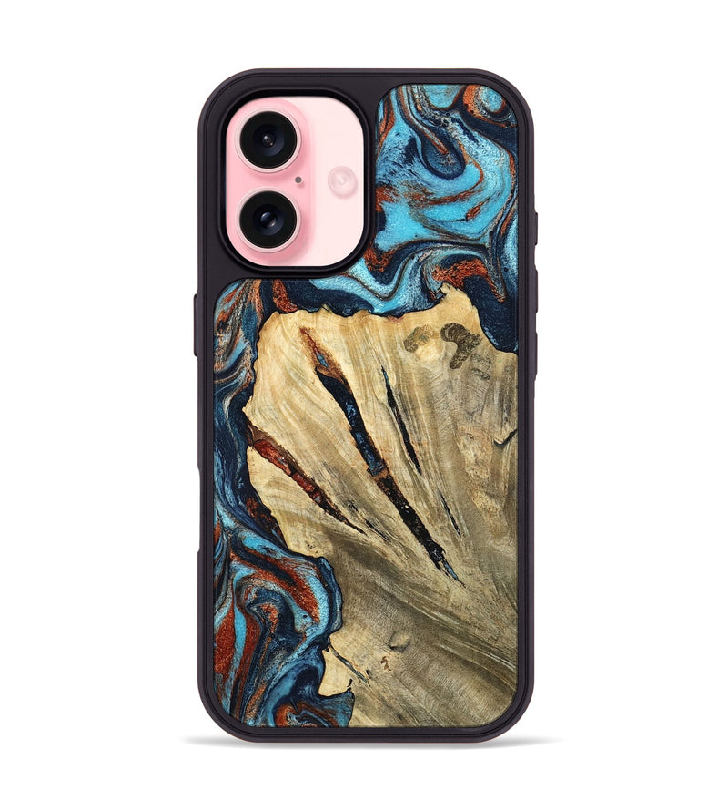 iPhone 16 Wood Phone Case - Halley (Teal & Gold, 798674)