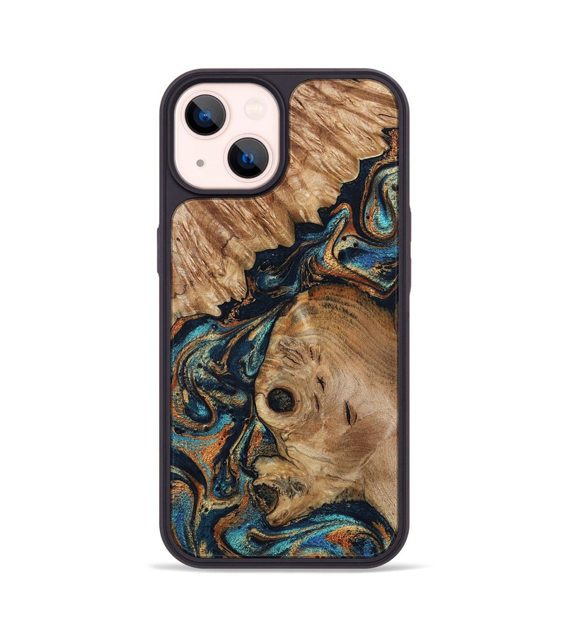 iPhone 14 Wood Phone Case - Bristol (Teal & Gold, 798681)