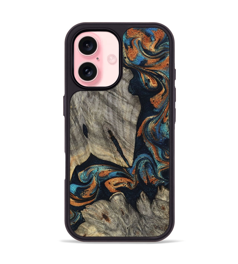 iPhone 16 Wood Phone Case - Ora (Teal & Gold, 798689)