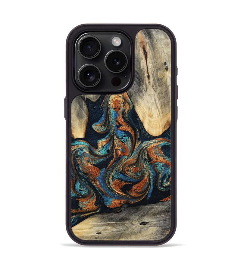 iPhone 15 Pro Wood Phone Case - Gunner (Teal & Gold, 798690)
