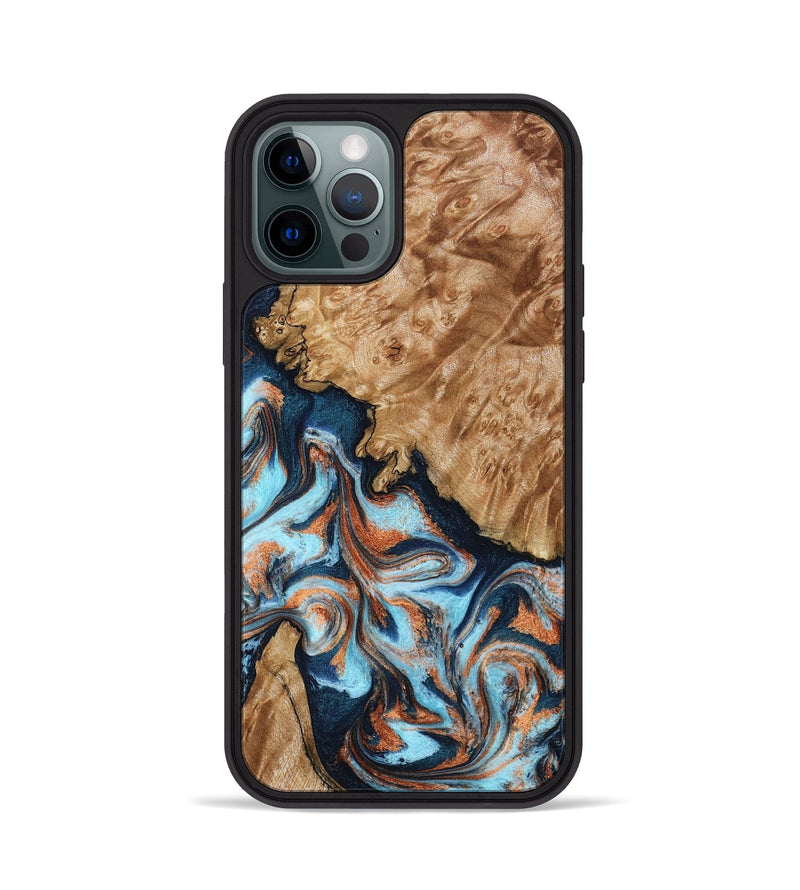 iPhone 12 Pro Wood Phone Case - Alonzo (Teal & Gold, 798693)