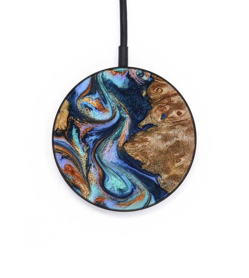 Circle Wood Wireless Charger - Karol (Teal & Gold, 798718)