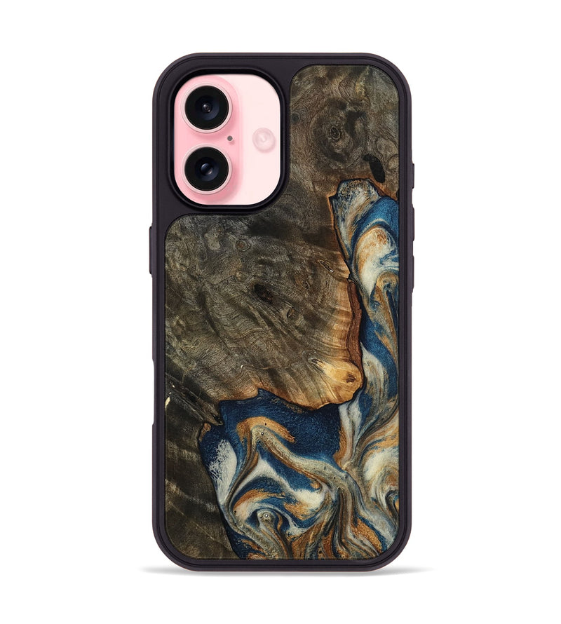 iPhone 16 Wood Phone Case - Gian (Teal & Gold, 799197)