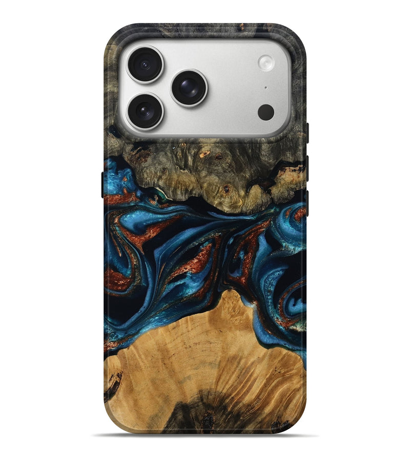 iPhone 17 Pro Max Wood Live Edge Phone Case - Ethan (Teal & Gold, 799229)