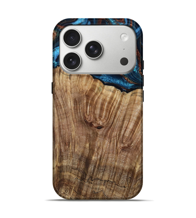 iPhone 17 Pro Wood Live Edge Phone Case - Roy (Teal & Gold, 799230)