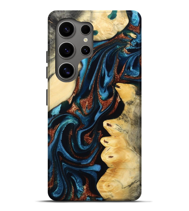 Galaxy S25 Ultra Wood Live Edge Phone Case - Amaris (Teal & Gold, 799245)