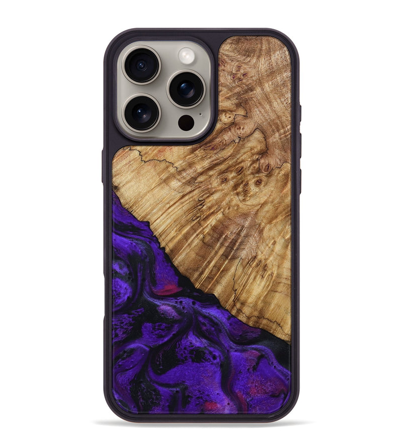 iPhone 16 Pro Max Wood Phone Case - Paisley (Purple, 799493)