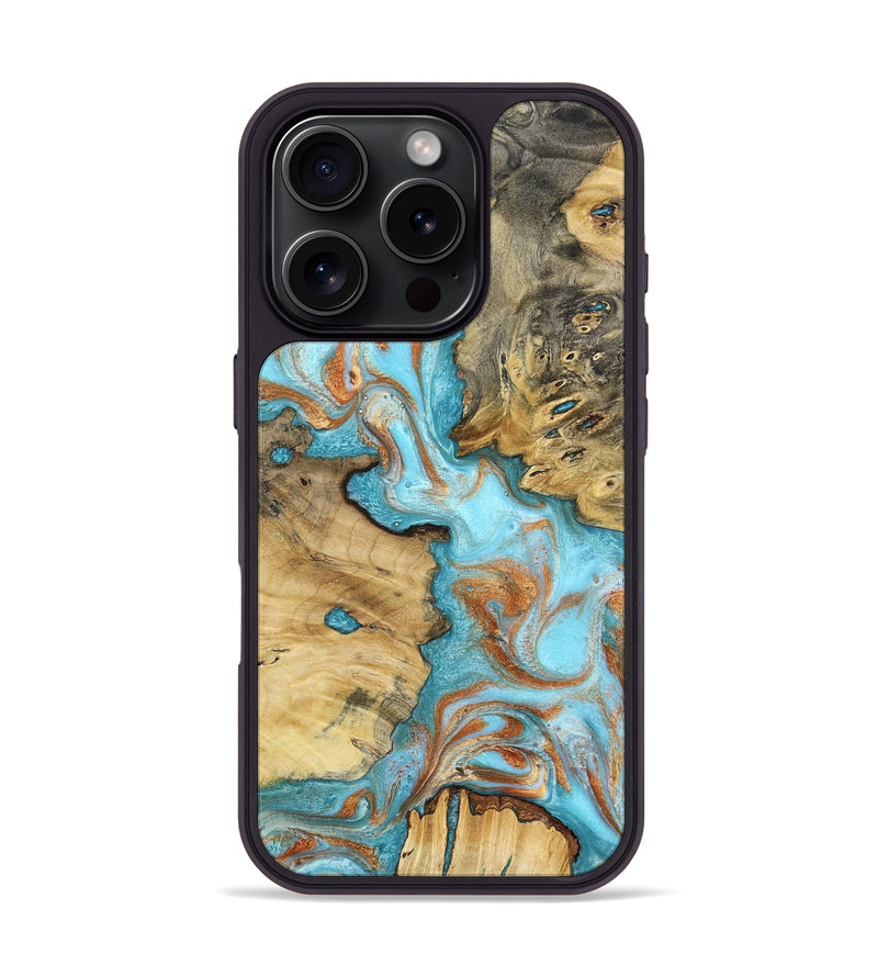 iPhone 16 Pro Wood Phone Case - Damari (Teal & Gold, 799652)