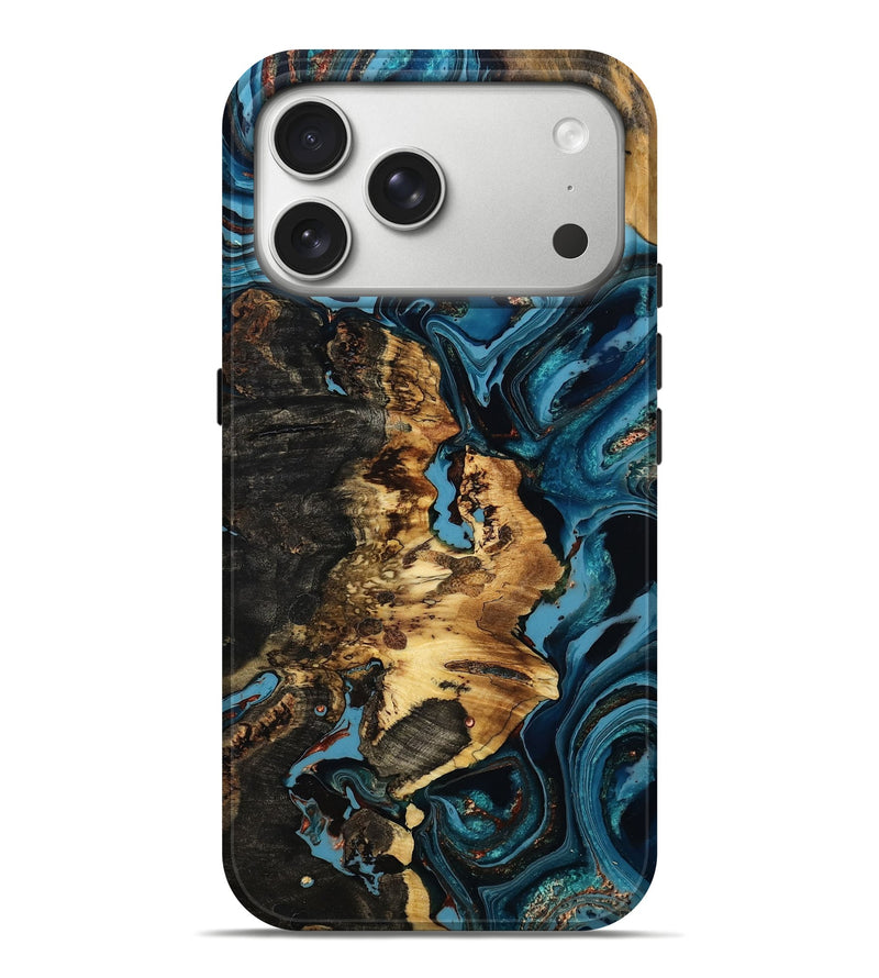 iPhone 17 Pro Max Wood Live Edge Phone Case - Greta (Teal & Gold, 799705)
